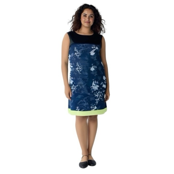 Tahari Dresses & Skirts - TAHARRI SZ 6 Sleeveless Dress Navy Blue with Floral Pattern and Contrasting Hem